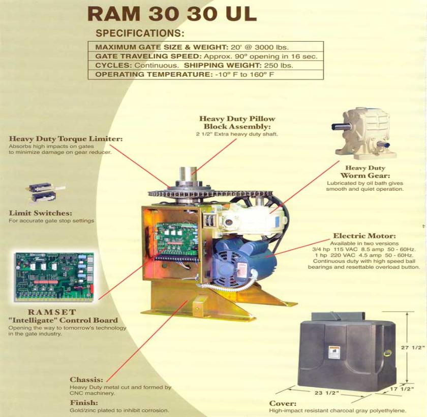 Ramset Spec Sheet For Gate Openers, Operators