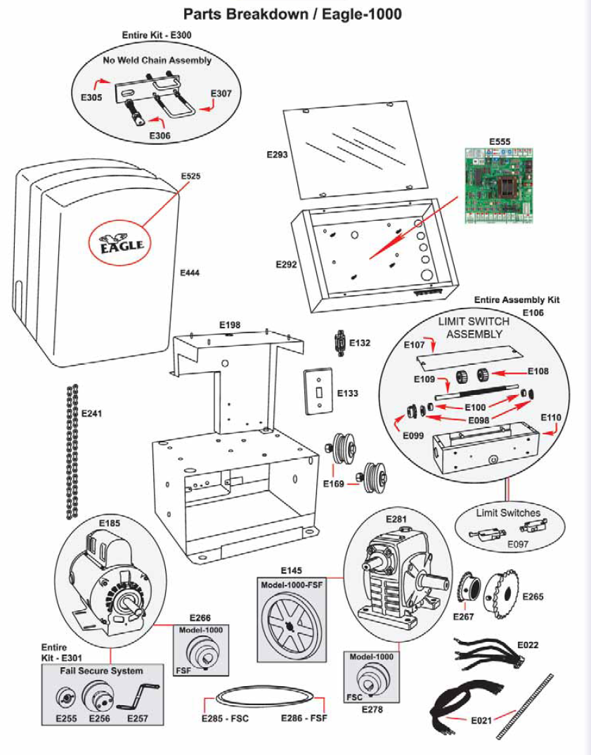 Eagle Operator Parts-Eagle 1000 Slide Gate Operators Replacement Parts